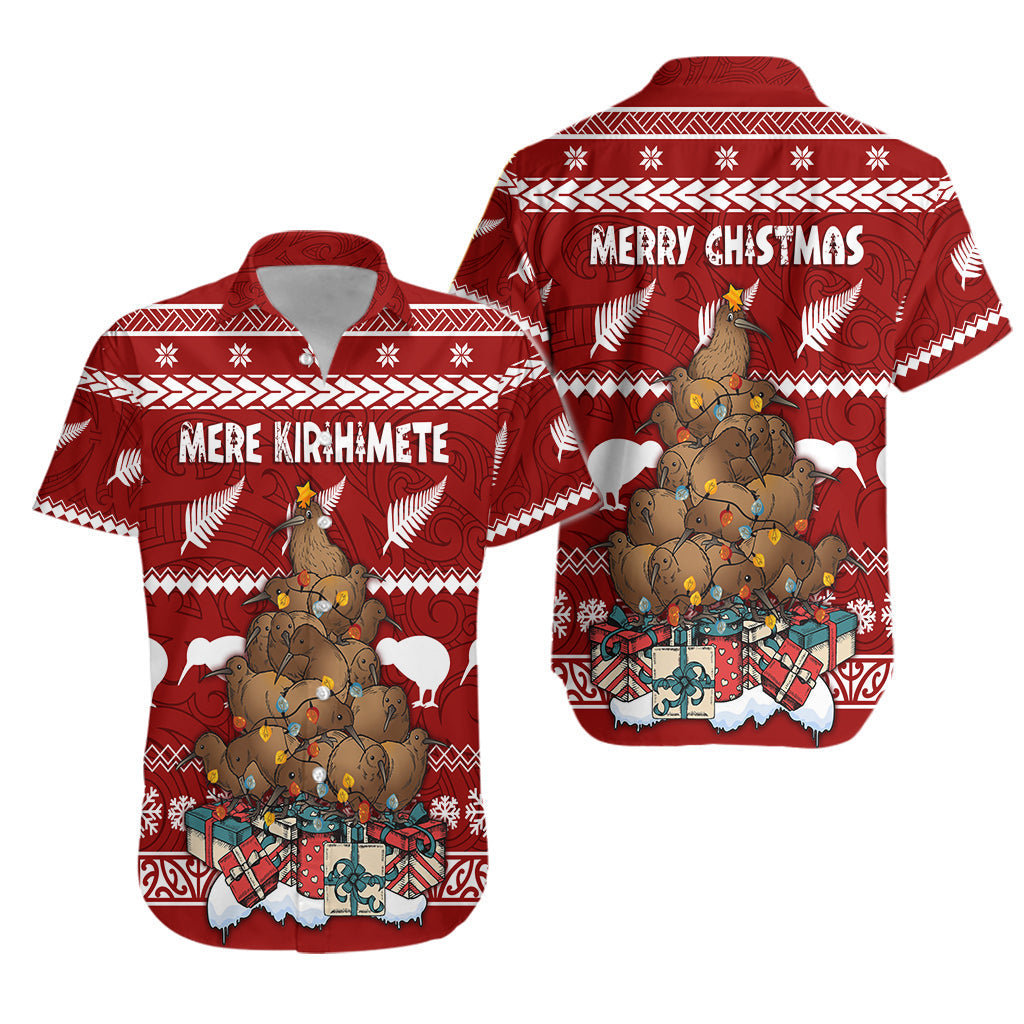New Zealand Hawaiian Shirt Mere Kirihimete - Kiwi Xmas Tree