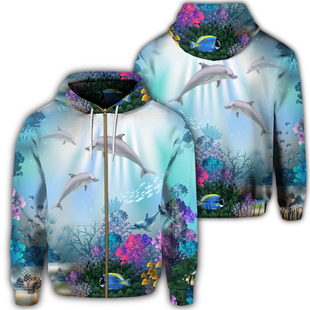 Hawaiian Dolphins Play The Ocean Polynesian Zip Hoodie