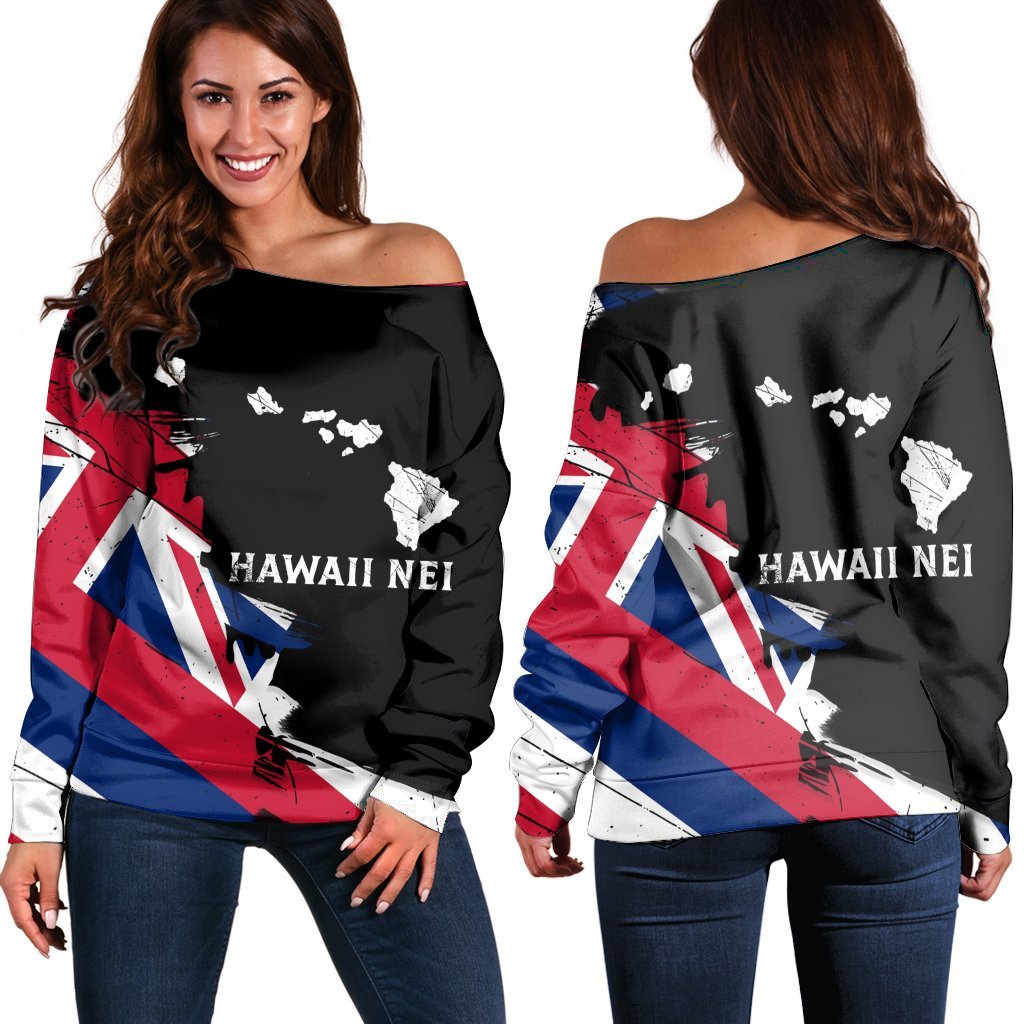Hawaiian Flag Hawaii Map Nei Polynesian Women's Off Shoulder Sweater Classic Style