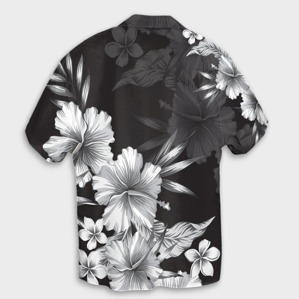 Hawaiian Hibiscus Black And White Polynesian Hawaiian Shirt - AH