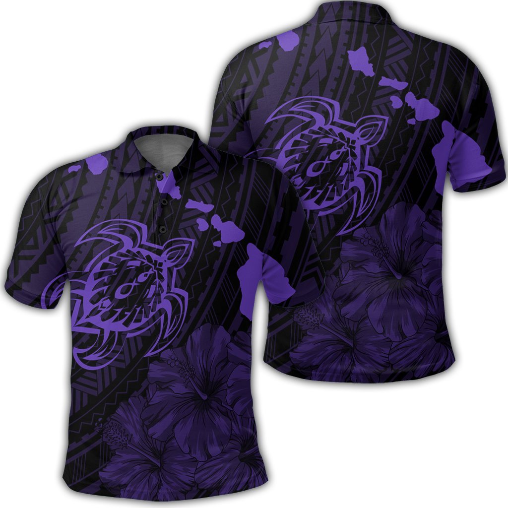 Hawaiian Hibiscus Sea Turtle Swim Polynesian Polo Shirt - Purple - AH