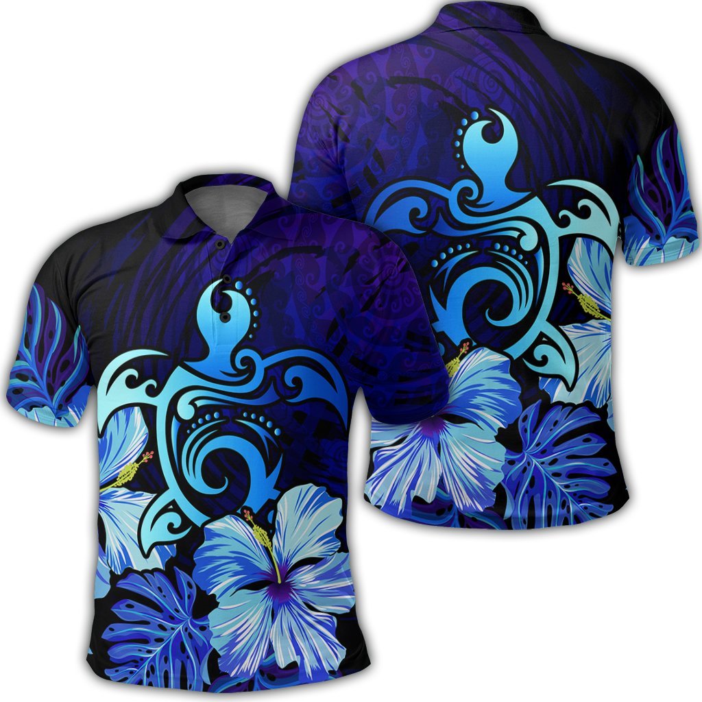 Hawaiian Hibiscus Tropical Deep Ocean Turtle Sea Polo Shirt - AH