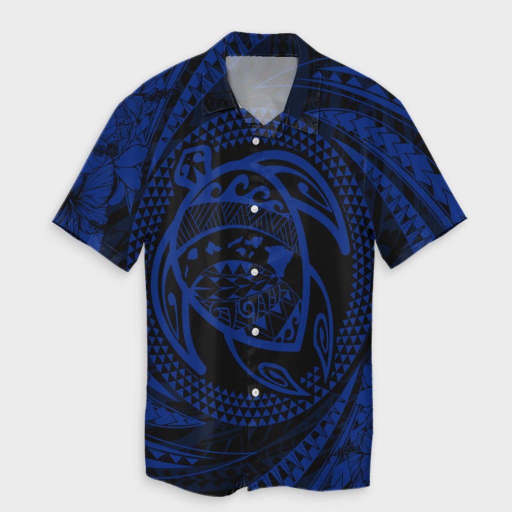 Hawaiian Kanaka Honu Hibiscus Tornando Polynesian Blue Hawaiian Shirt - AH