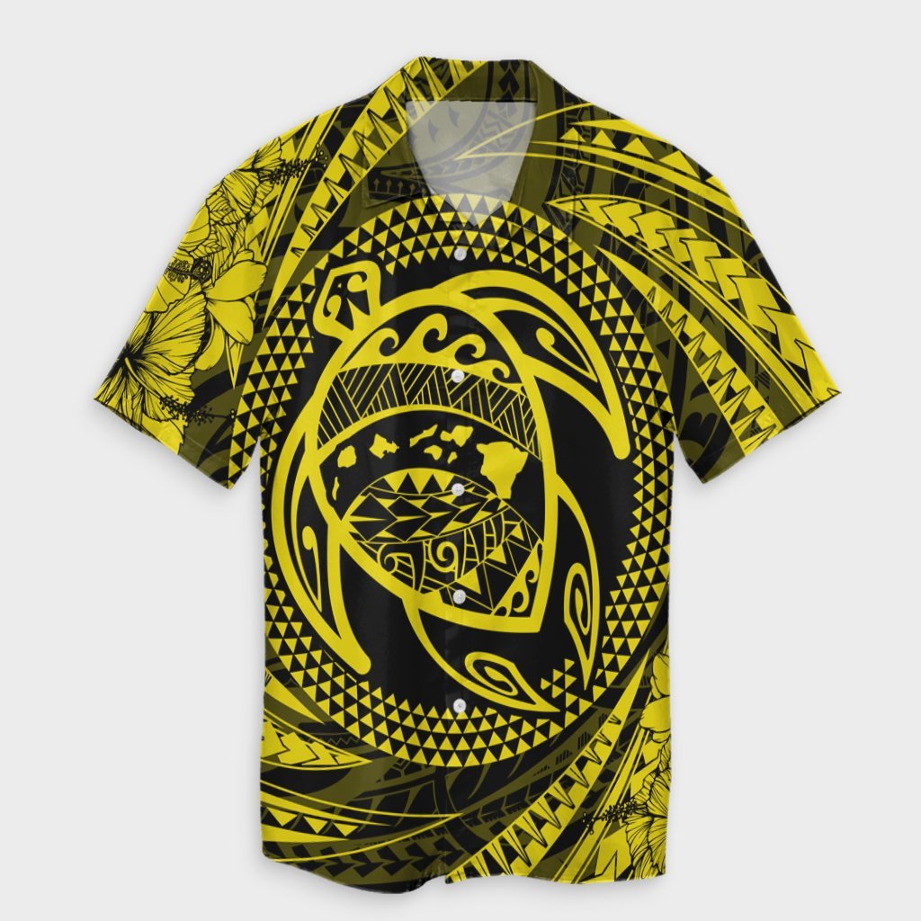 Hawaiian Kanaka Honu Hibiscus Tornando Polynesian Yellow Hawaiian Shirt - AH