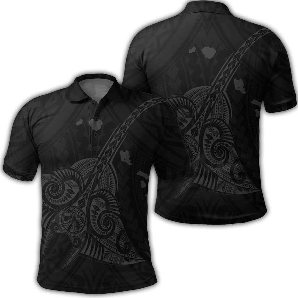 Hawaiian Map Kanaka Manta Ray Polynesian Polo Shirt Gray - AH