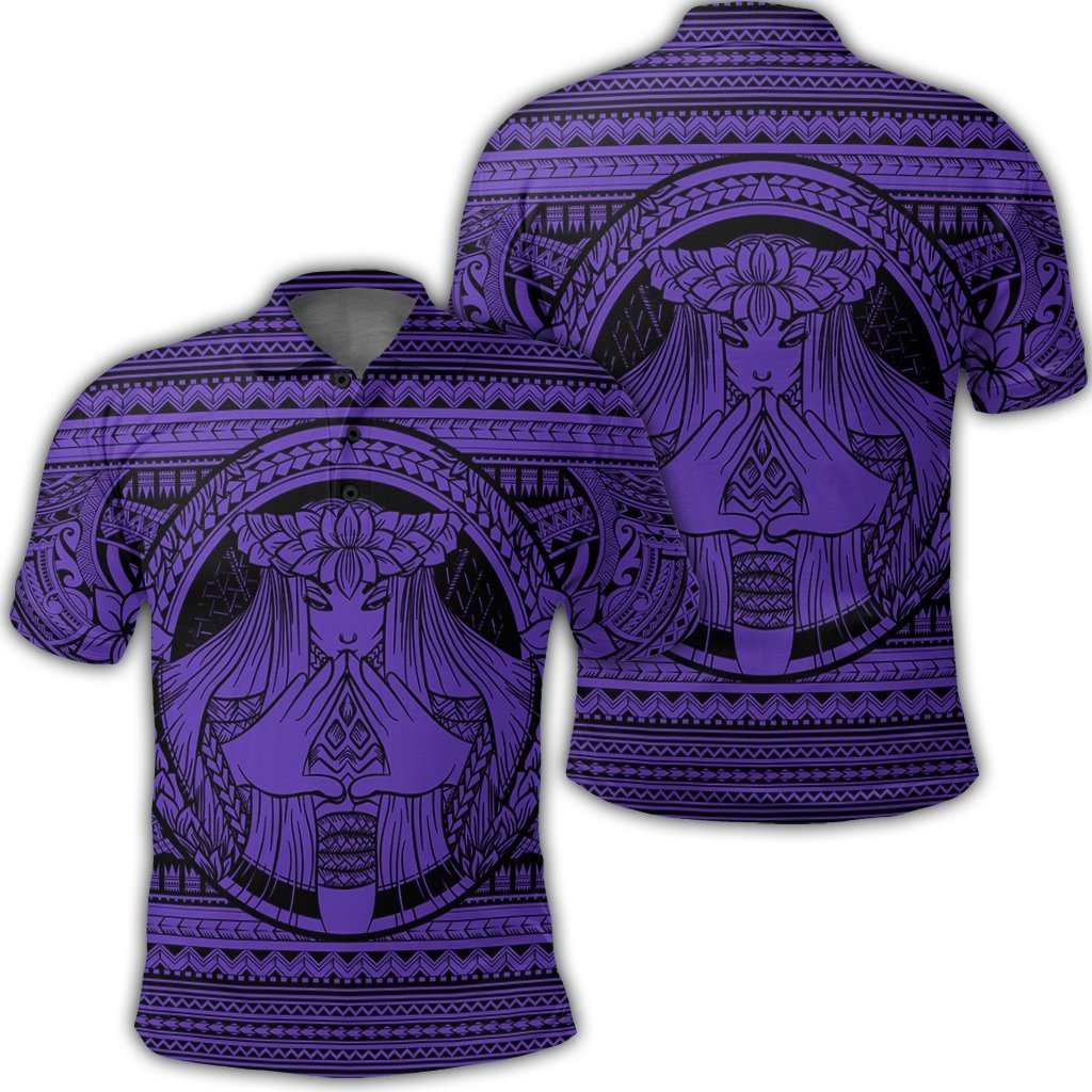 Hawaiian Map Madame Pele Mauna Kea Plumeria Polynesian Polo Shirt Purple AH