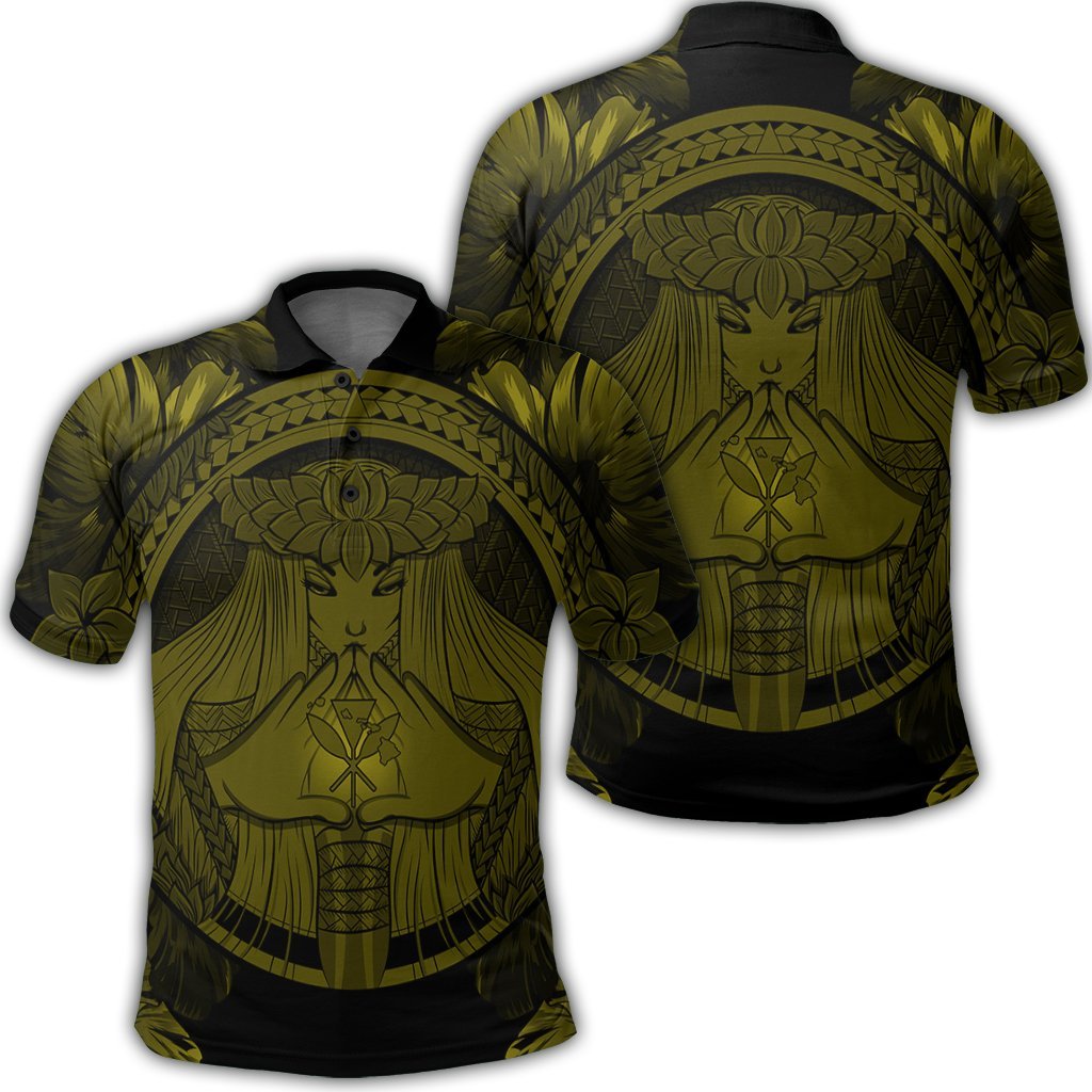 Hawaiian Map Madame Pele Polynesian Polo Shirt Yellow AH