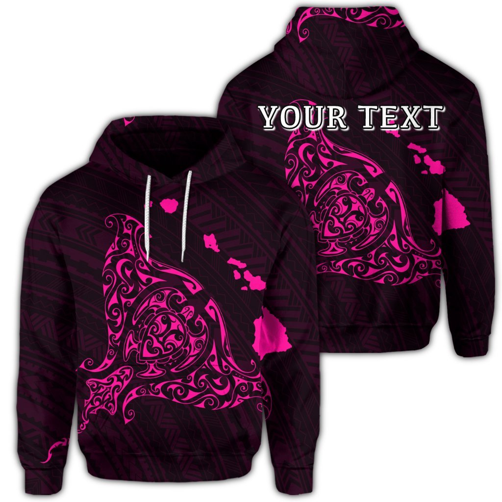 (Personalised) Hawaiian Map Manta Ray Pink Polynesian Hoodie AH