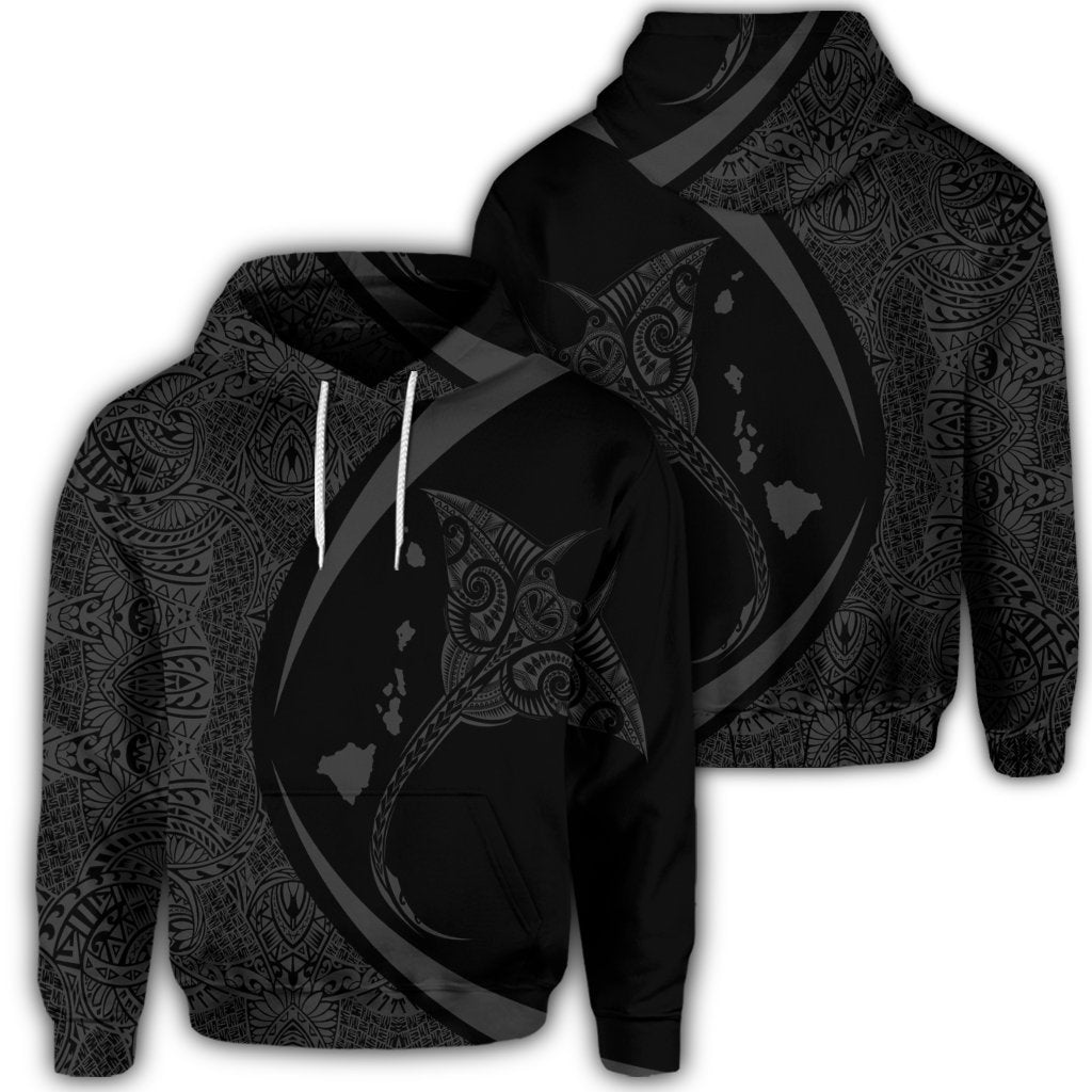Hawaiian Map Manta Ray Polynesian Hoodie Gray Circle Style