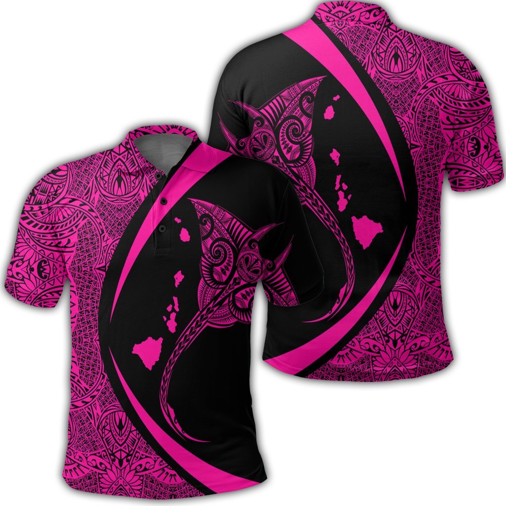 Hawaiian Map Manta Ray Polynesian Polo Shirt - Pink - AH