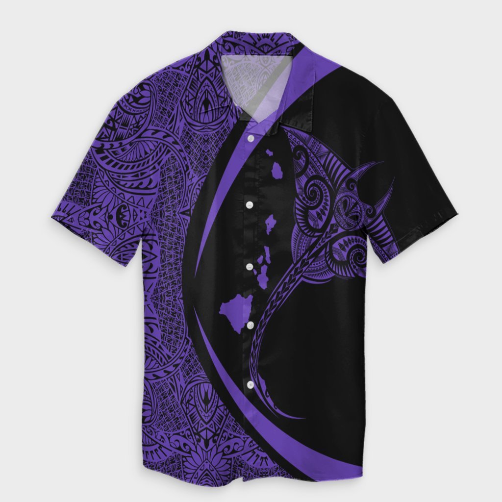 Hawaiian Map Manta Ray Polynesian Hawaiian Shirt - Purple - Circle Style - AH