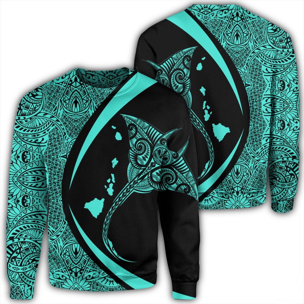 Hawaiian Map Manta Ray Polynesian Sweatshirt Turquoise Circle Style AH