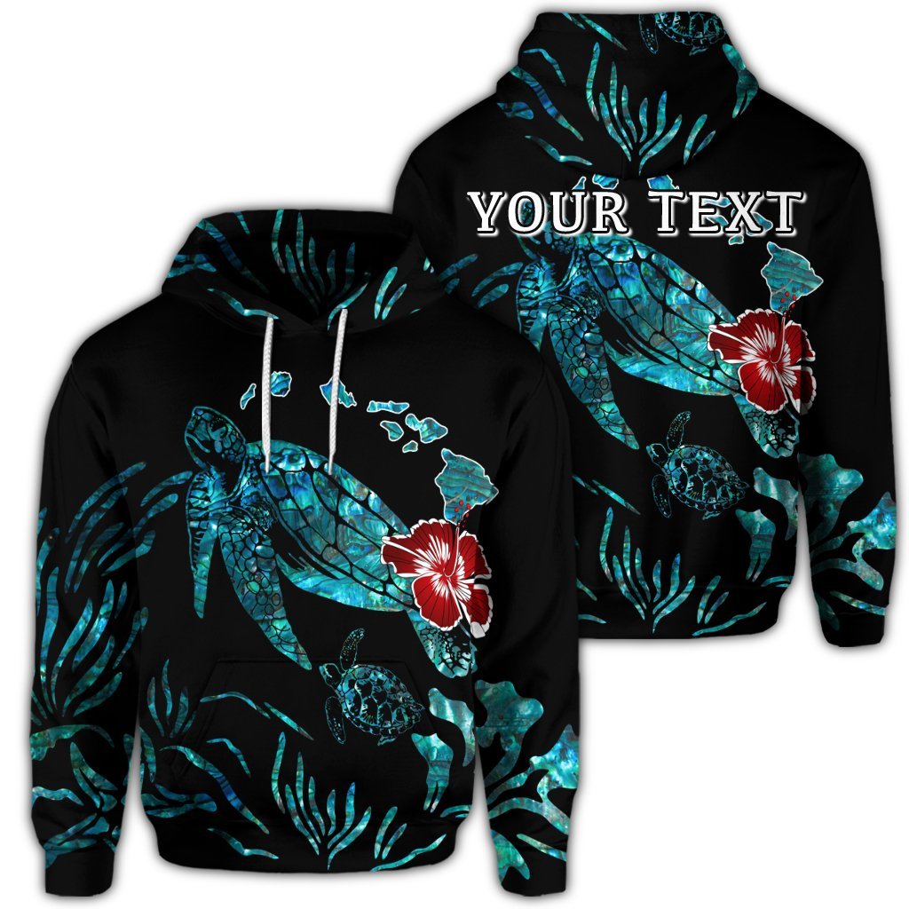 (Personalised) Hawaiian Map Turtle Hibiscus Ohana Honu Paua Shell Hoodie AH