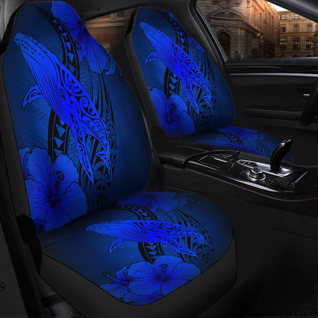Hawaiian Map Whale Swim Hibiscus Polynesian Car Seat Covers Blue AH