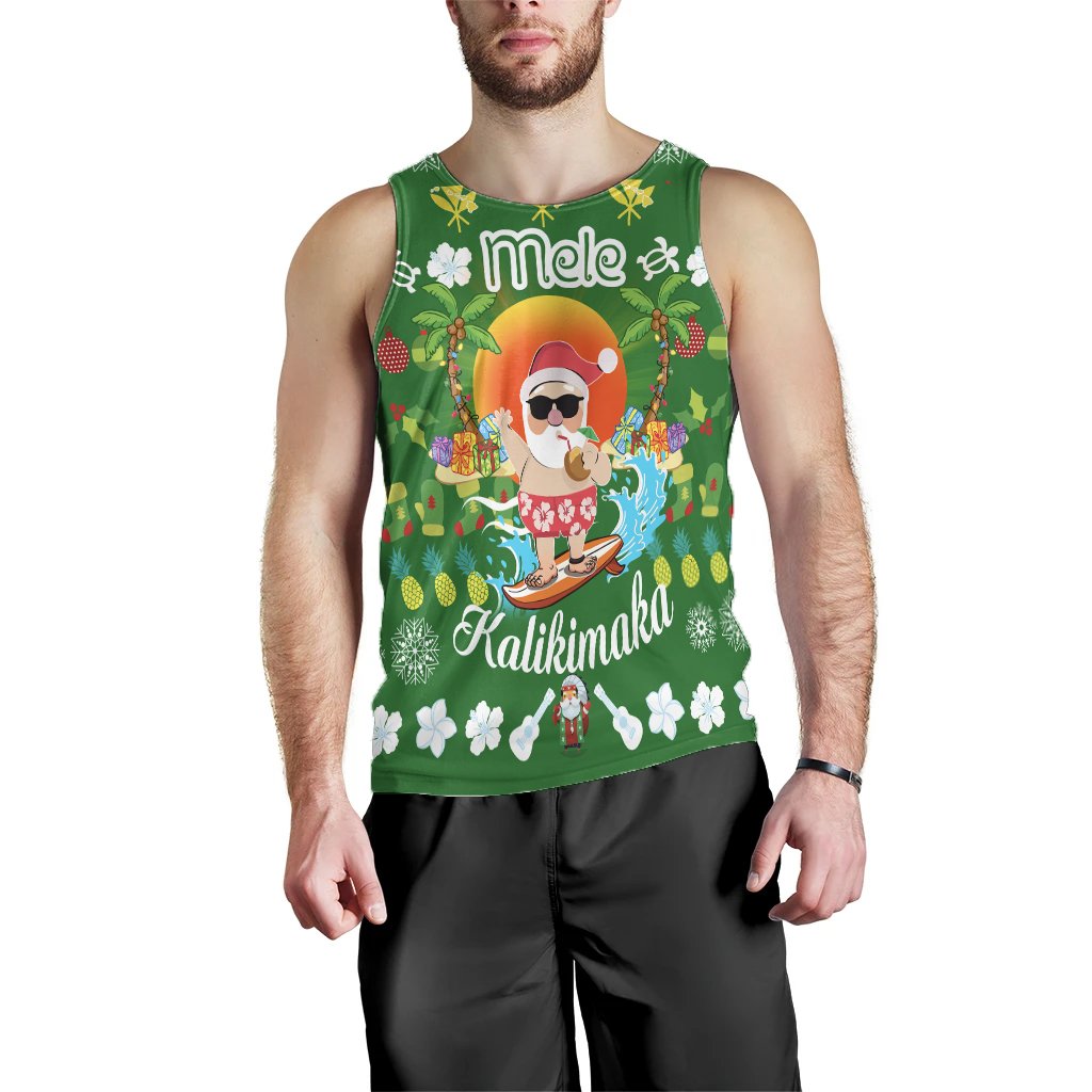 Hawaiian Mele Kalikimaka Santa Claus Pattern Christmas Men's Tank Top Green Labo Style AH