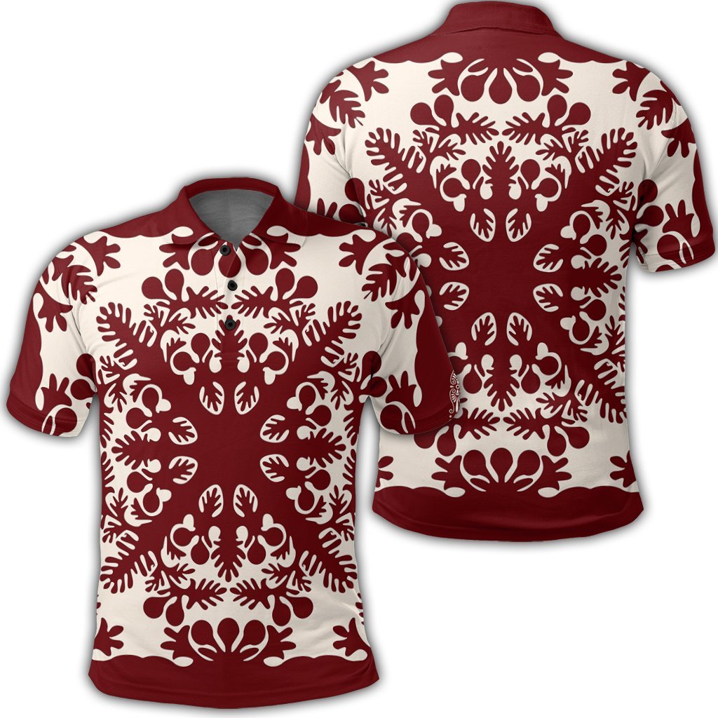 Hawaiian Palm Tree Quilt Tradition Red Polo Shirt - AH