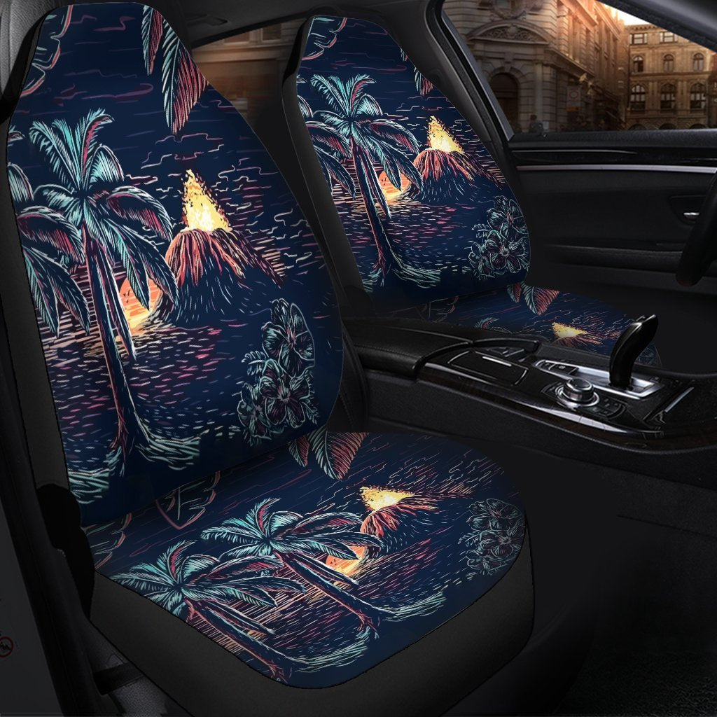 Hawaiian Palm Tree Volcano Night On The Land Car Seat Covers AH