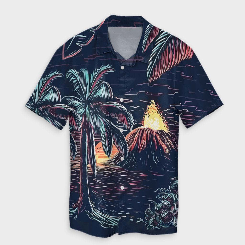Hawaiian Palm Tree Volcano Night On The Land Hawaiian Shirt - AH