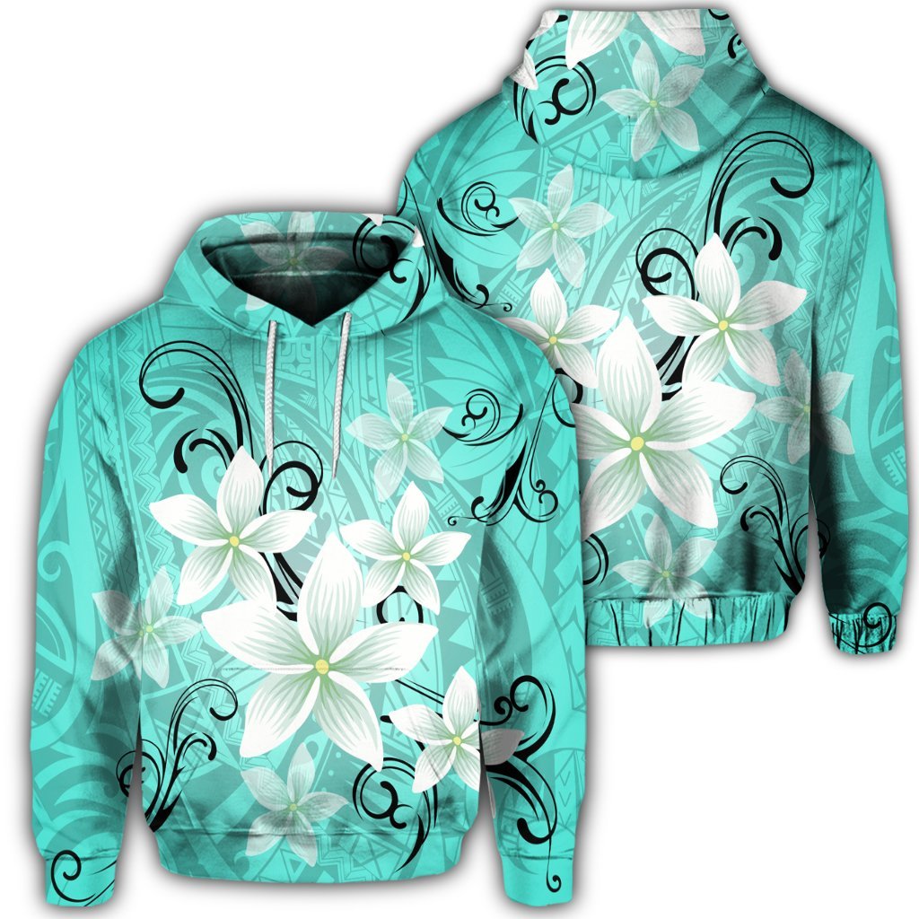 Hawaiian Plumeria Polynesian Hoodie Turquoise