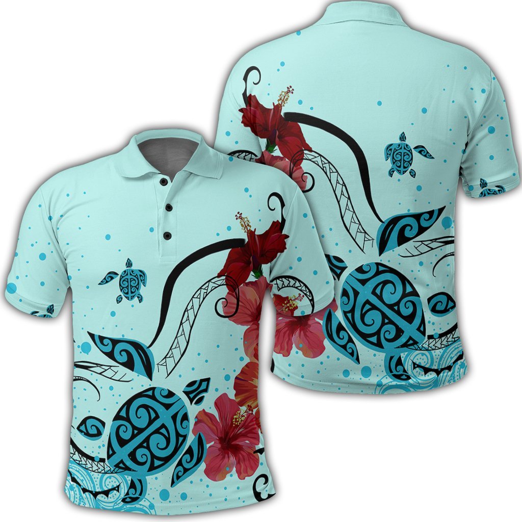 Hawaiian Sea Turtle Hibiscus Brilliant Polynesian Polo Shirt - AH