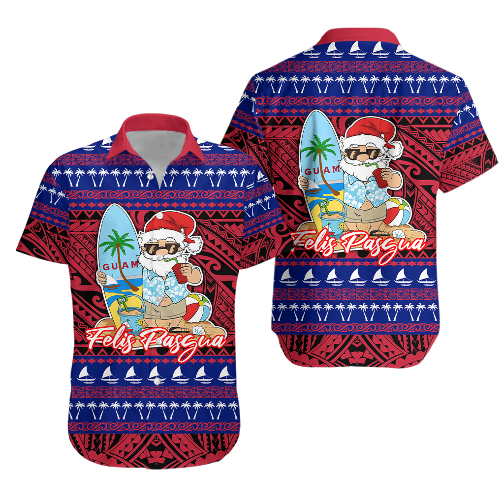 Guam Christmas - Felis Pasgua Santas Guam Surf Board Hawaiian Shirt -