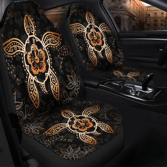 Hawaiian Turtle And Hibiscus Polynesian Car Seat Covers Orange AH