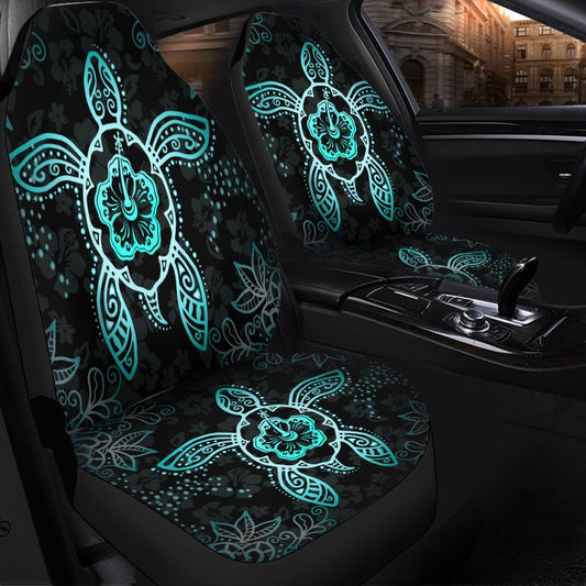 Hawaiian Turtle And Hibiscus Polynesian Car Seat Covers Turquoise AH