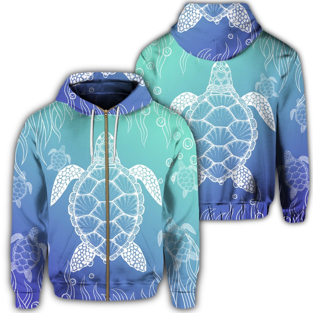 Hawaiian Turtle In The Sea Polynesian Zip Hoodie