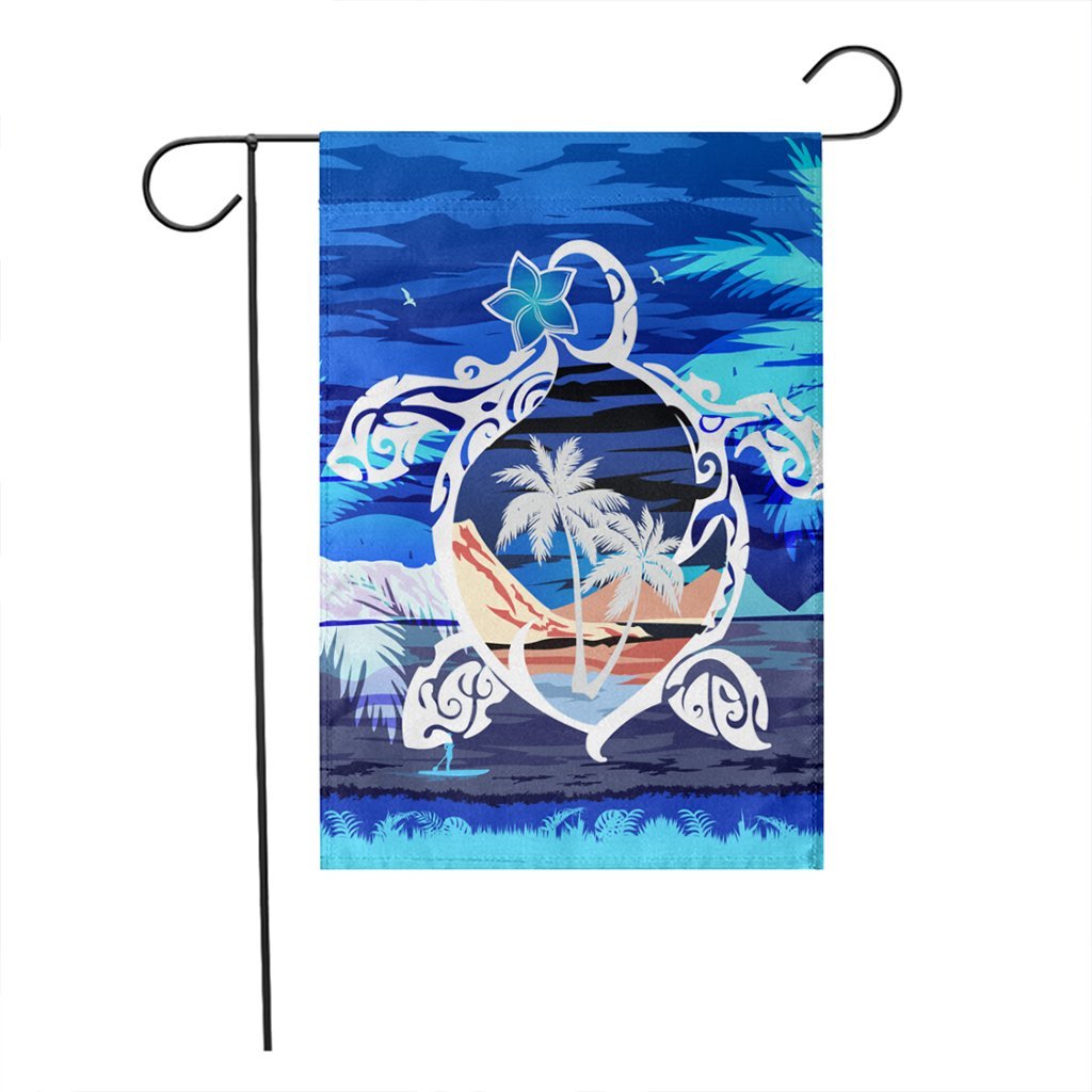 Hawaiian Turtle Plumeria Coconut Tree Polynesian Flag Blue AH