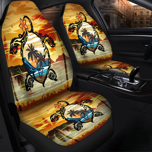 Hawaiian Turtle Plumeria Coconut Tree Polynesian Car Seat Covers Gold AH