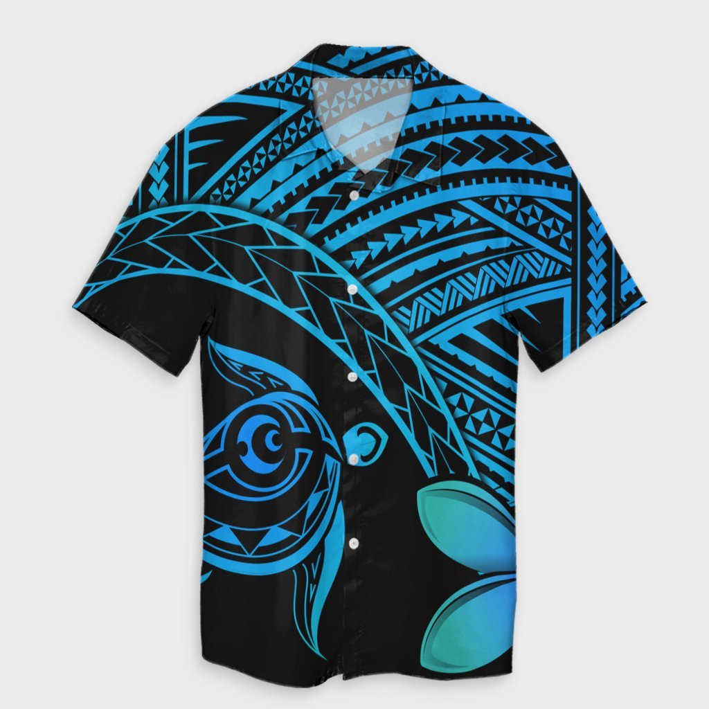 Hawaiian Turtle Plumeria Kakau Polynesian Quilt Hawaiian Shirt Blue AH