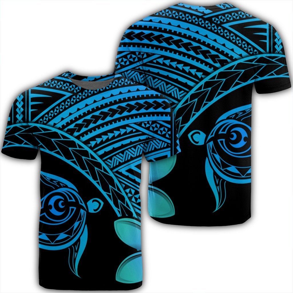 Hawaiian Turtle Plumeria Kakau Polynesian Quilt T - Shirt Blue Ah