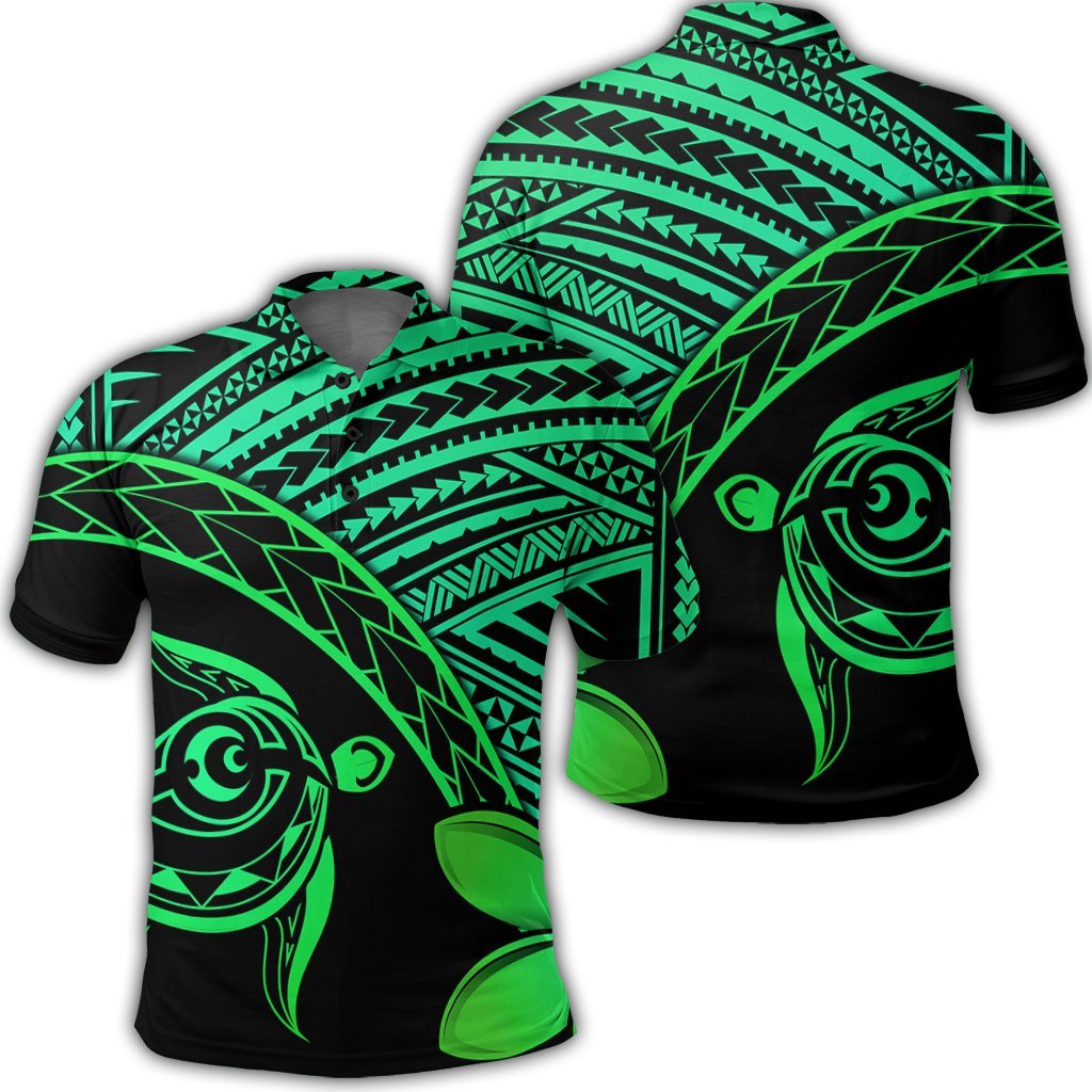 Hawaiian Turtle Plumeria Kakau Polynesian Quilt Polo Shirt Neo Green AH