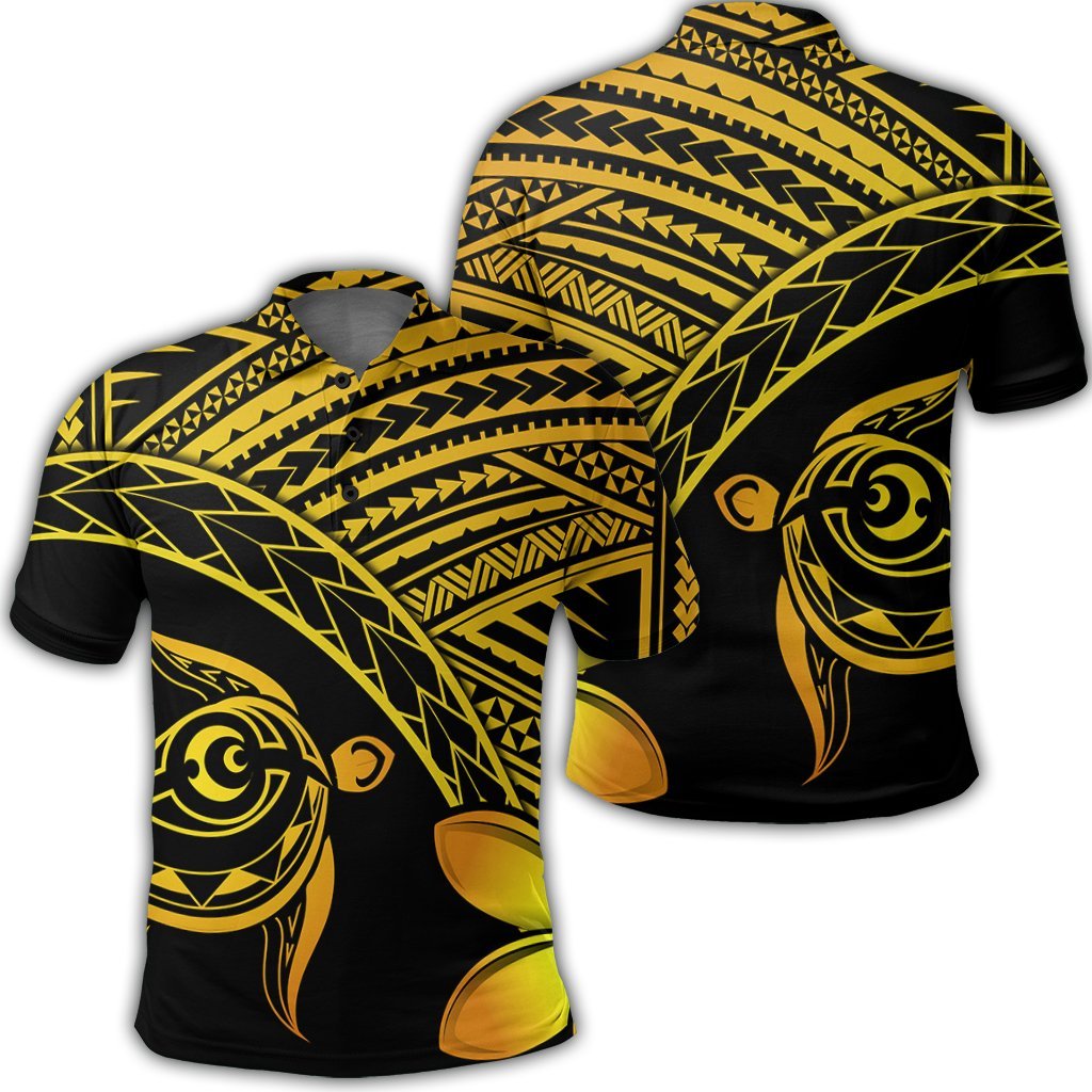 Hawaiian Turtle Plumeria Kakau Polynesian Quilt Polo Shirt Neo Yellow AH