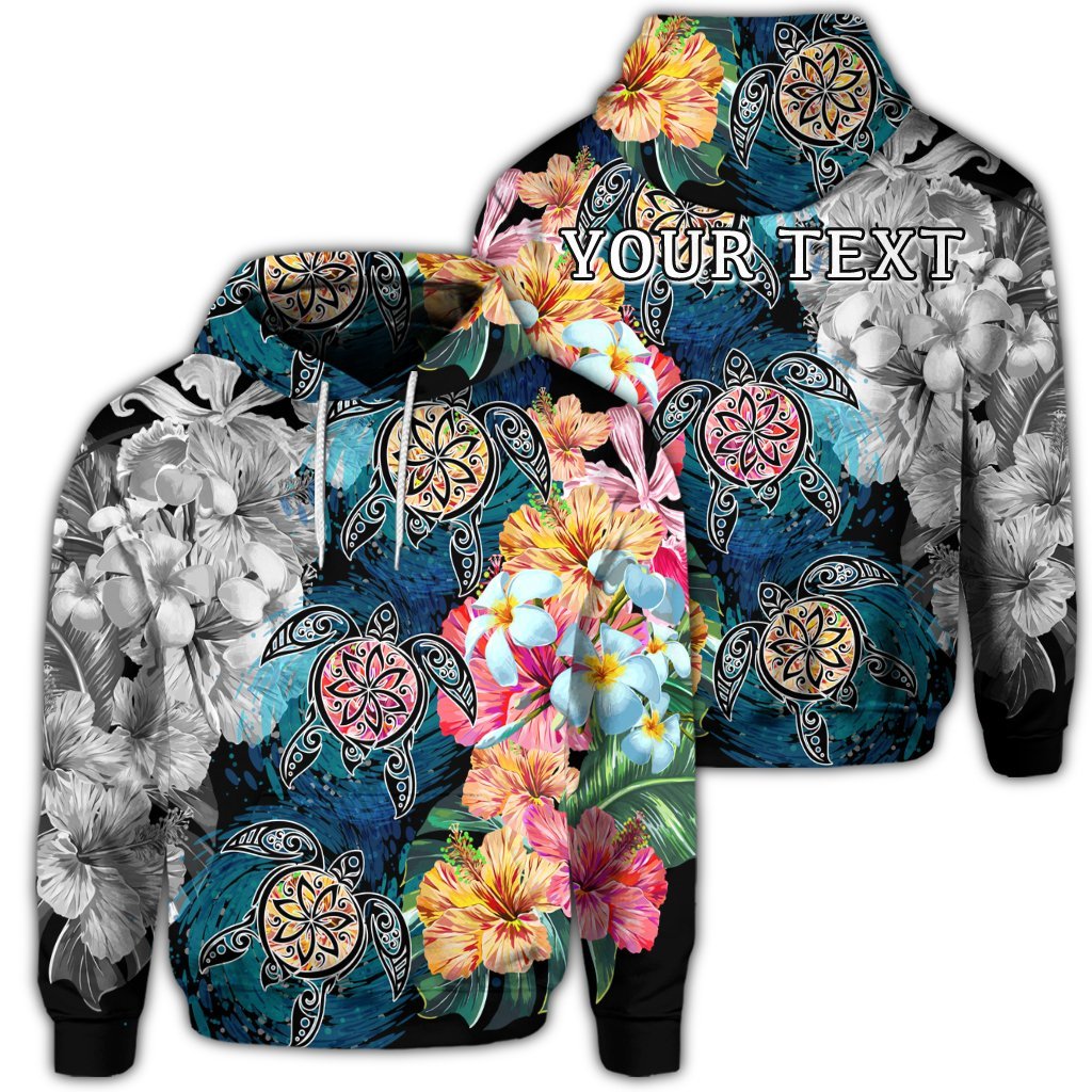 (Personalised) Hawaiian Turtle Swimming Wave Plumeria Hibiscus Polynesian Hoodie Garden Style AH