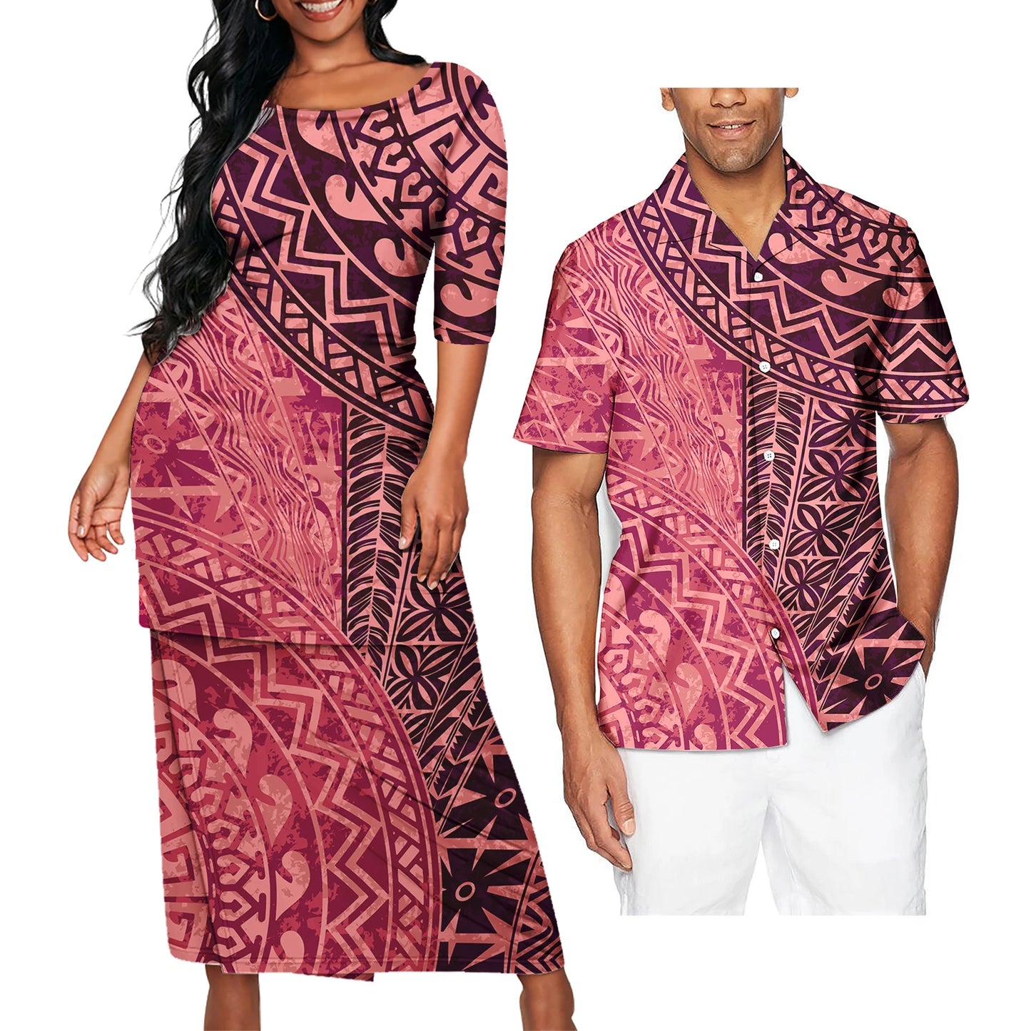 Polynesian Tribal Printed Clothing Set Samoan Print Polynesian Tribal Matching Couple Outfit For Him Her