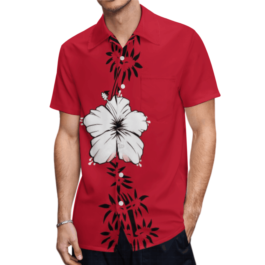 Tropica Polynesian Tribal Samoa Hibiscus Pattern Hawaiian Shirt Polynesian Island Red Men Hawaiian Shirt