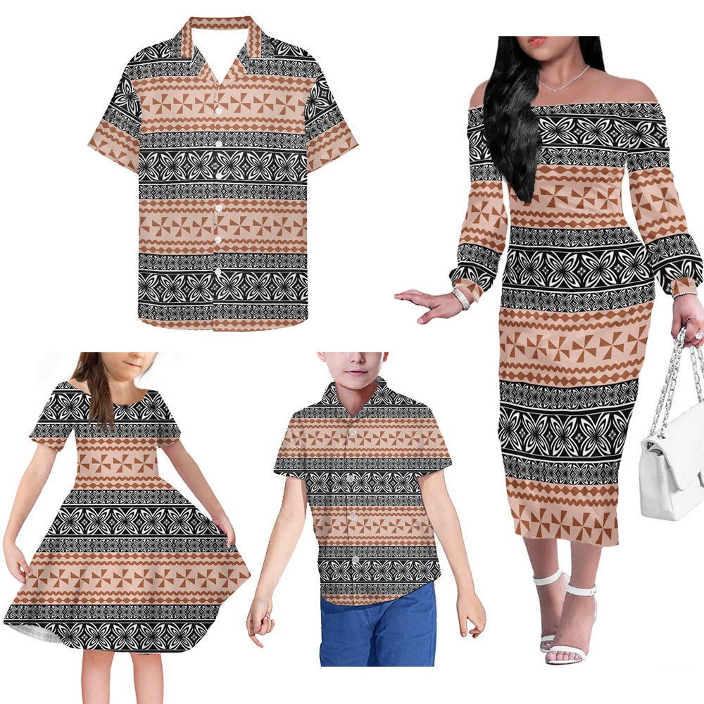 Polynesian Geometric Pattern Matching Outfit For Family Dress Hawaiian Shirt For Her Him