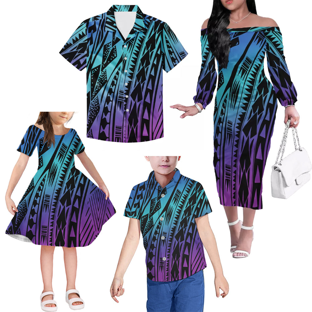 Polynesian Tribal Pattern Matching Outfit For Family Island Dress Hawaiian Shirt For Her Him Family Members