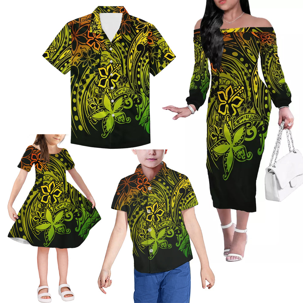 Polynesian Tribal Flowers Pattern Matching Outfit For Family Island Dress Hawaiian Shirt For Her Him Family Members