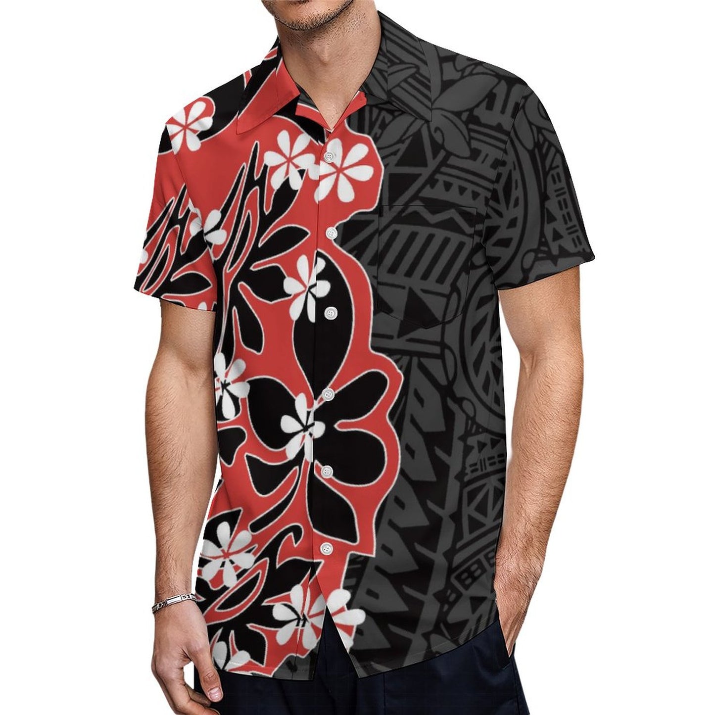 Samoa Polynesian Tribal Pattern Printed Hawaiian Shirt Summer Black Short Sleeve Shirt For Him