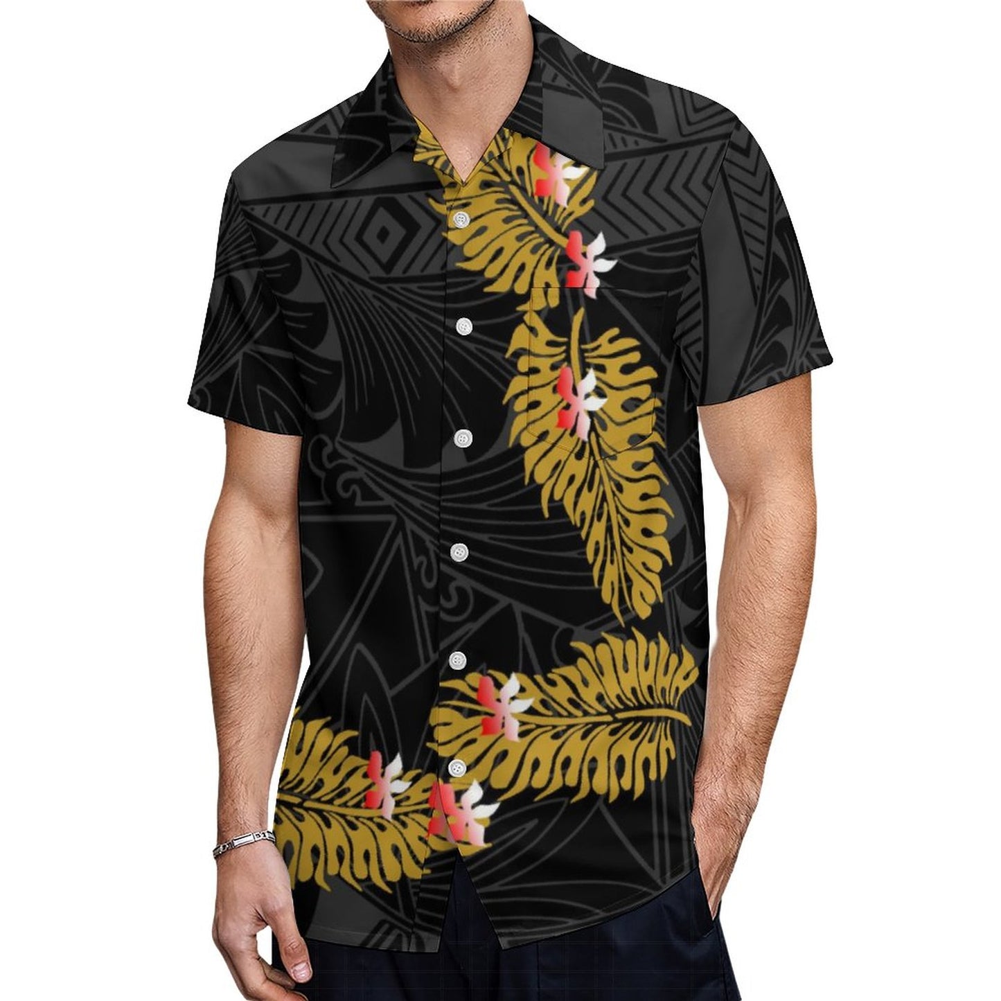 Samoa Tropical Flowers Leaf Island Polynesian Tribal Pattern Hawaiian Shirt Summer Short Sleeve Shirt For Him