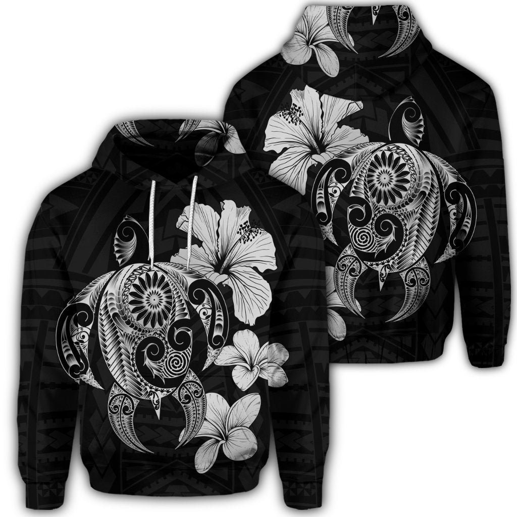 Hibiscus Plumeria Mix Polynesian Turtle Hoodie Gray