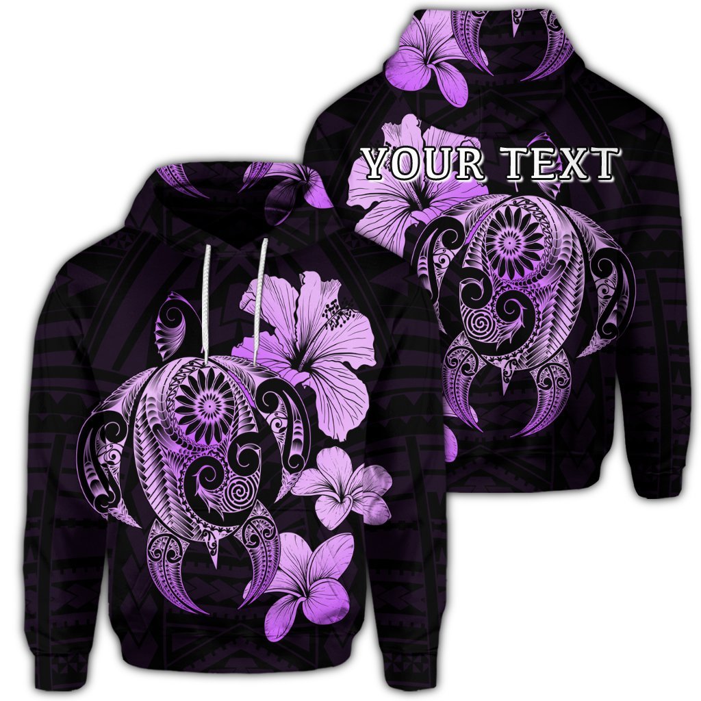 (Personalised) Hibiscus Plumeria Mix Polynesian Turtle Hoodie Violet AH