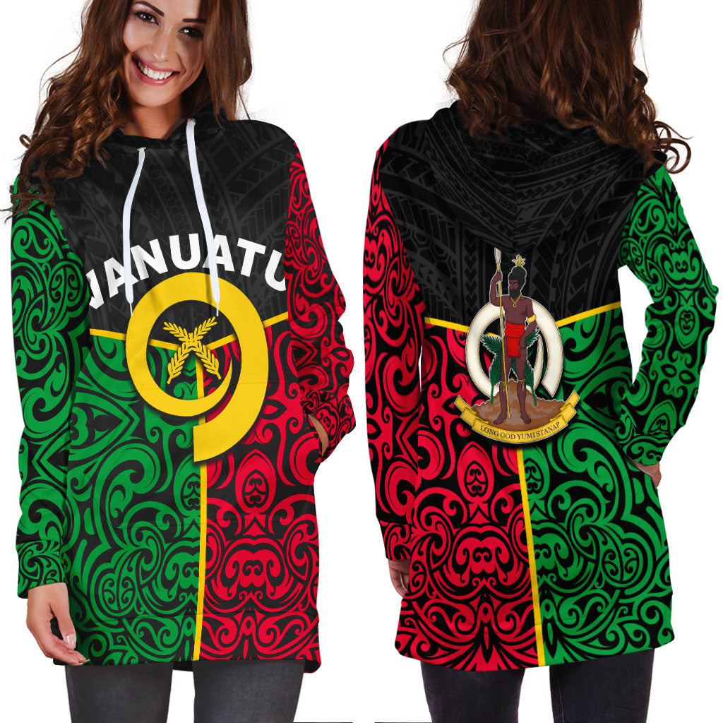 Vanuatu Hoodie Dress Polynesian Patterns Mix Flag