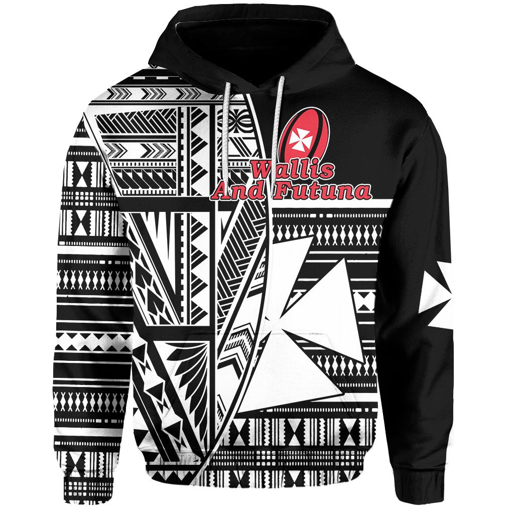 Custom Text Wallis and Futuna Rugby Hoodie Polynesian Clever Black Custom Text and Number