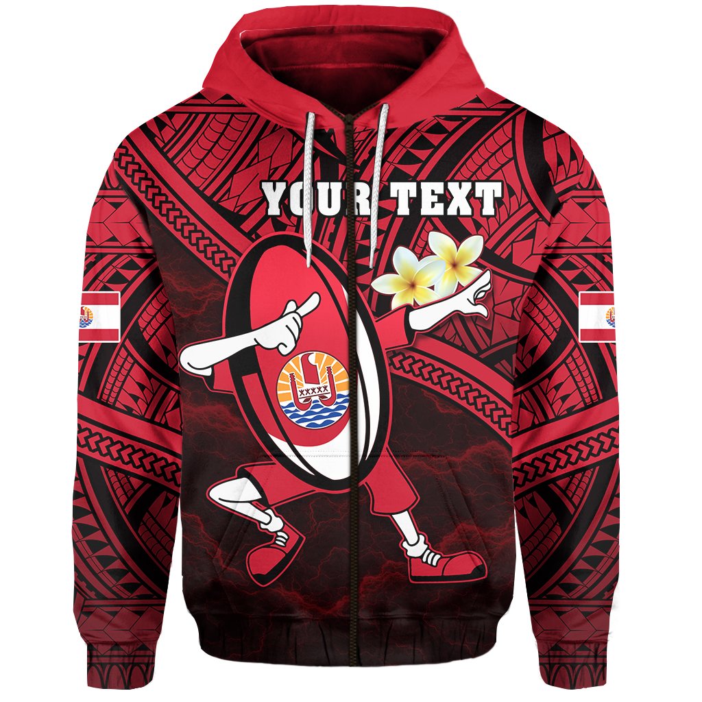 Custom Text Tahiti Rugby Zip Hoodie Dab Trend Creative