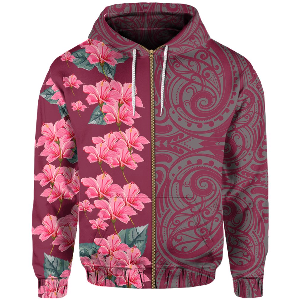 Hawaii Hibiscus Polynesian Hawaiian Hoodie Zip Curtis Style Pink