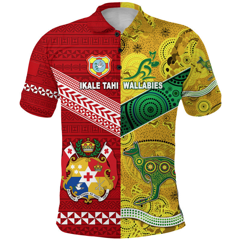 Tonga Ikale Tahi Ngatu And Australia Wallabies Aboriginal Polo Shirt Rugby Together