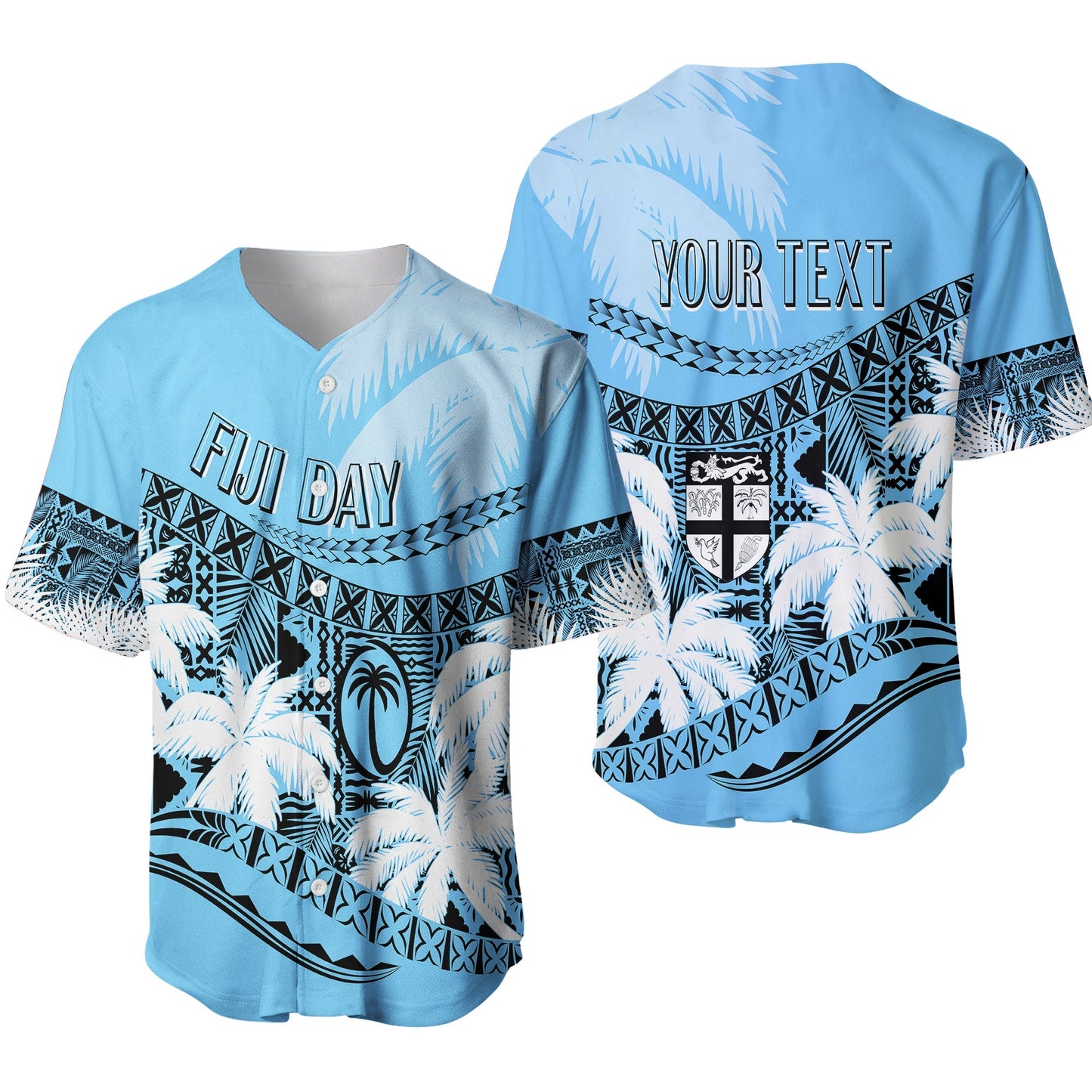 Personalised Fiji Day Baseball Jersey Flying Fijians Masi Kesa Style Turquoise
